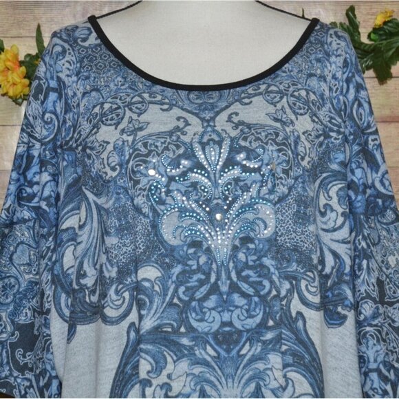 Catherines Blue Studded Paisleys Pullover Tunic Blouse Top Plus Size 3X 26W 28W - Picture 2 of 10